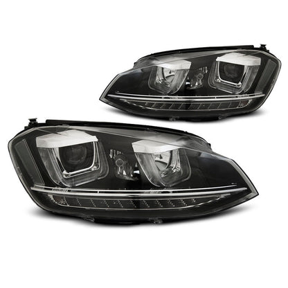 Scheinwerfer U-LED Licht DRL Schwarz passend für VW Golf 7 11.12-17