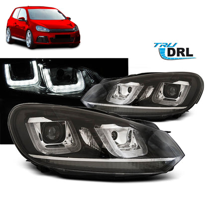 Scheinwerfer U-LED Licht DRL Schwarz Chrom Linie passend für VW Golf 6 08-12