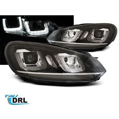 Scheinwerfer U-LED Licht DRL Schwarz Chrom Linie passend für VW Golf 6 08-12