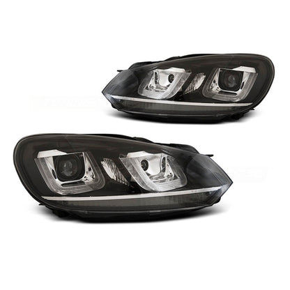 Scheinwerfer U-LED Licht DRL Schwarz Chrom Linie passend für VW Golf 6 08-12
