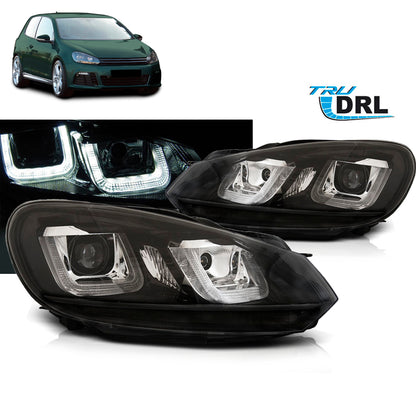 Scheinwerfer U-LED Licht DRL Schwarz Schwarz Linie passend für VW Golf 6 08-12