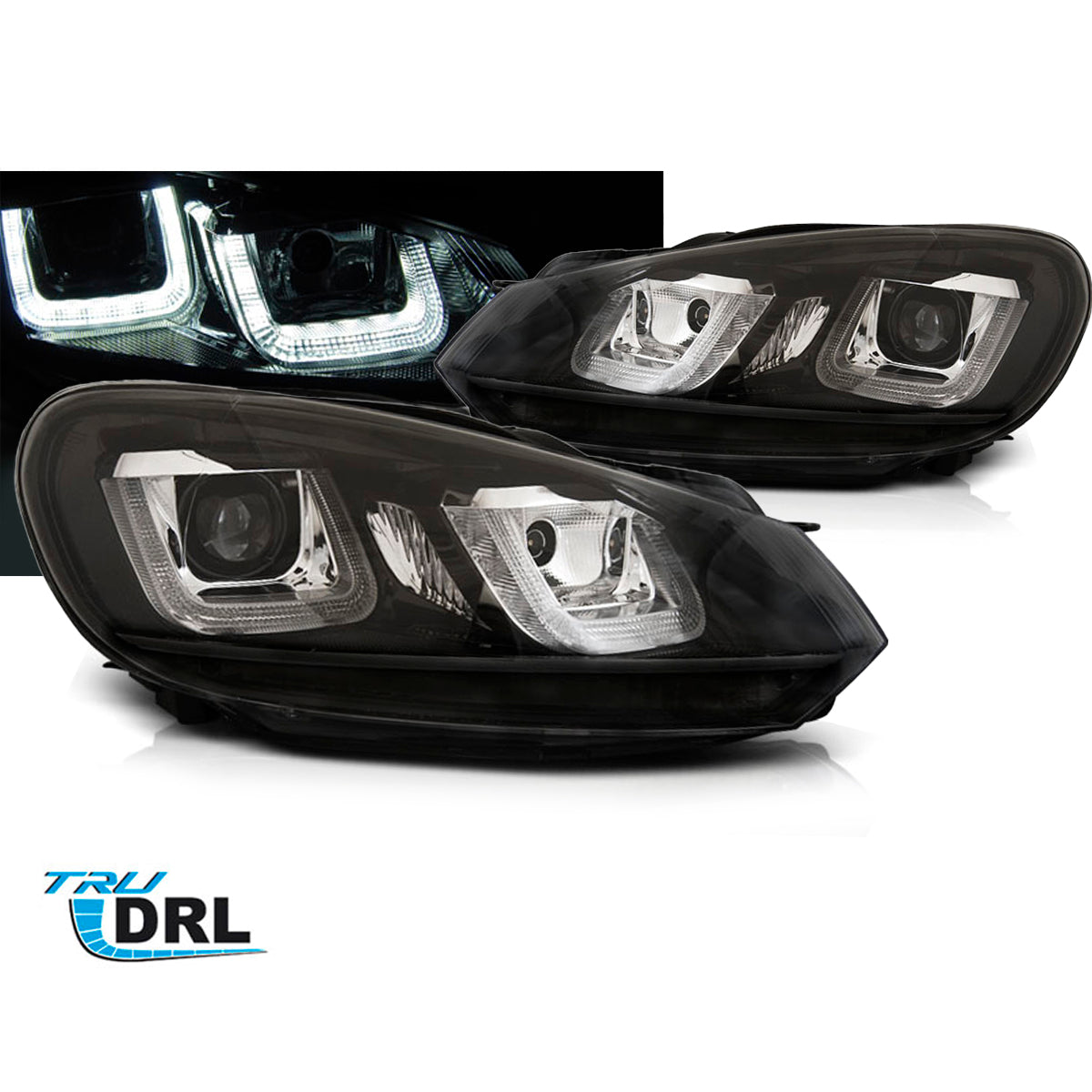 Scheinwerfer U-LED Licht DRL Schwarz Schwarz Linie passend für VW Golf 6 08-12