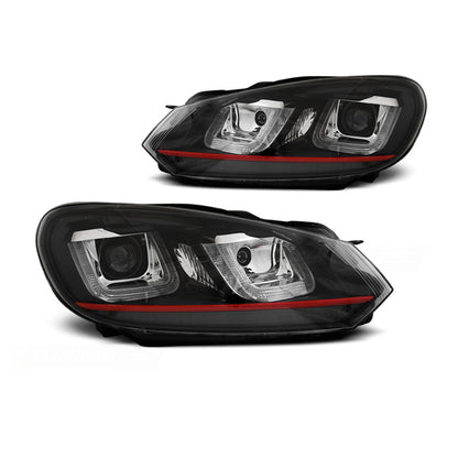 Scheinwerfer U-LED Licht DRL Schwarz Rot Linie passend für VW Golf 6 08-12