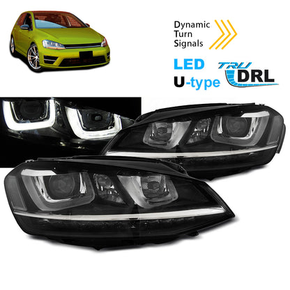 Scheinwerfer U-LED Licht DRL Schwarz passend für VW Golf 7 11.12-17