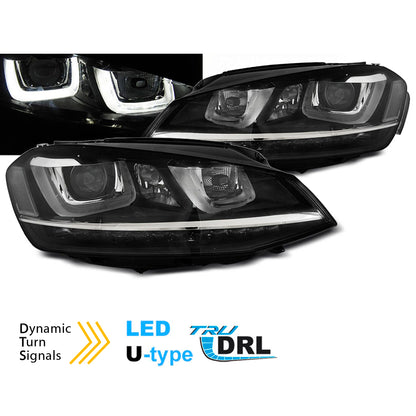 Scheinwerfer U-LED Licht DRL Schwarz passend für VW Golf 7 11.12-17