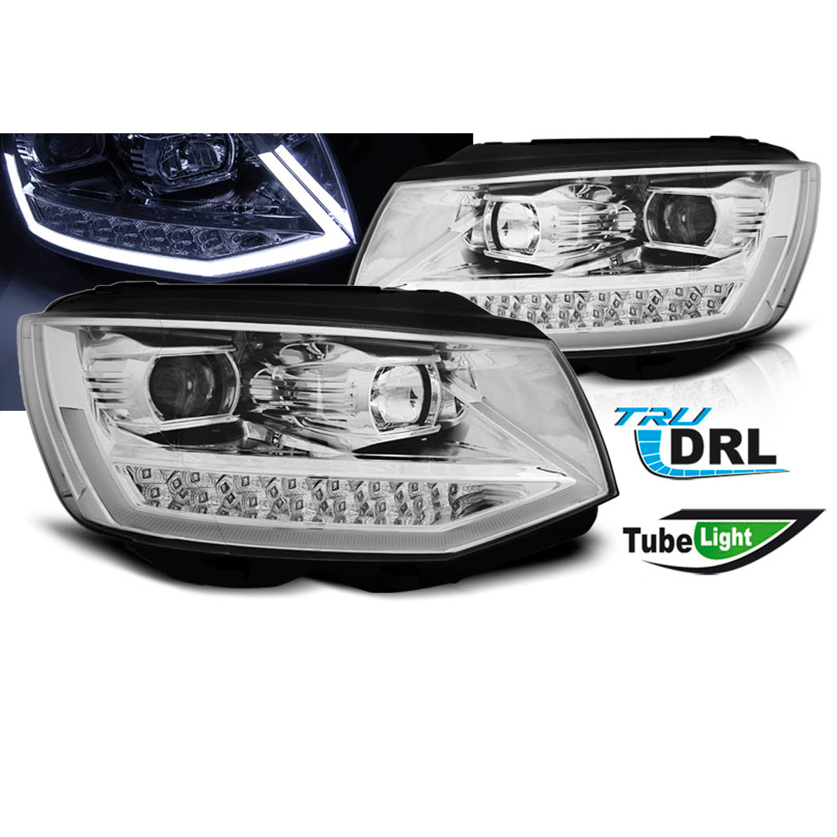 Scheinwerfer Tube Licht DRL Chrom passend für VW T6 15-19