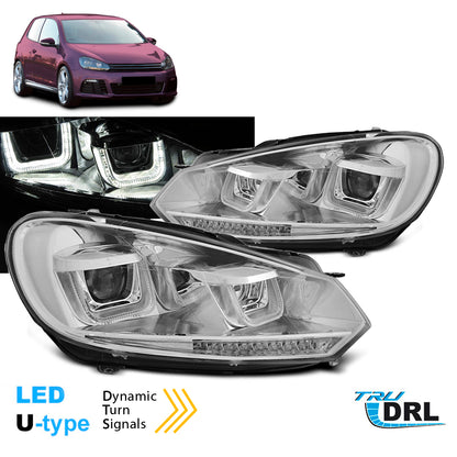 Scheinwerfer U-LED Licht DRL Chrom Seq passend für VW Golf 6 08-12