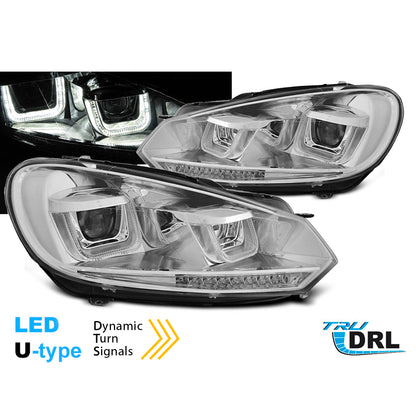 Scheinwerfer U-LED Licht DRL Chrom Seq passend für VW Golf 6 08-12