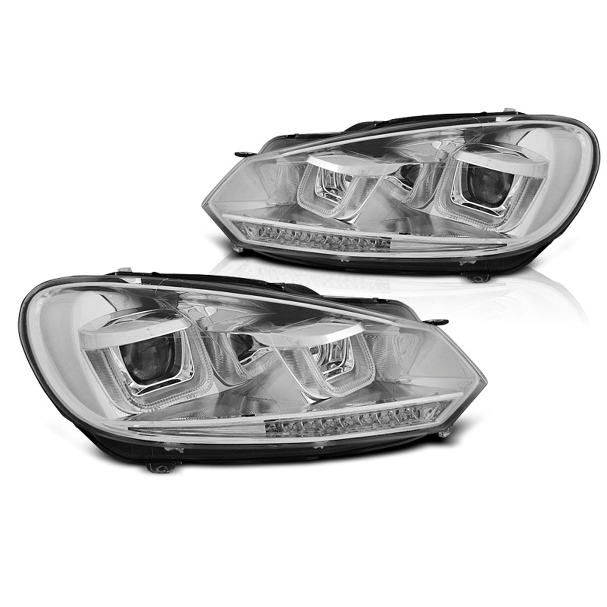 Scheinwerfer U-LED Licht DRL Chrom Seq passend für VW Golf 6 08-12