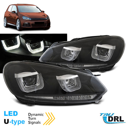 Scheinwerfer U-LED Licht DRL Schwarz Seq passend für VW Golf 6 08-12