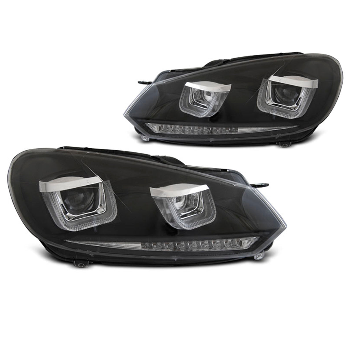 Scheinwerfer U-LED Licht DRL Schwarz Seq passend für VW Golf 6 08-12