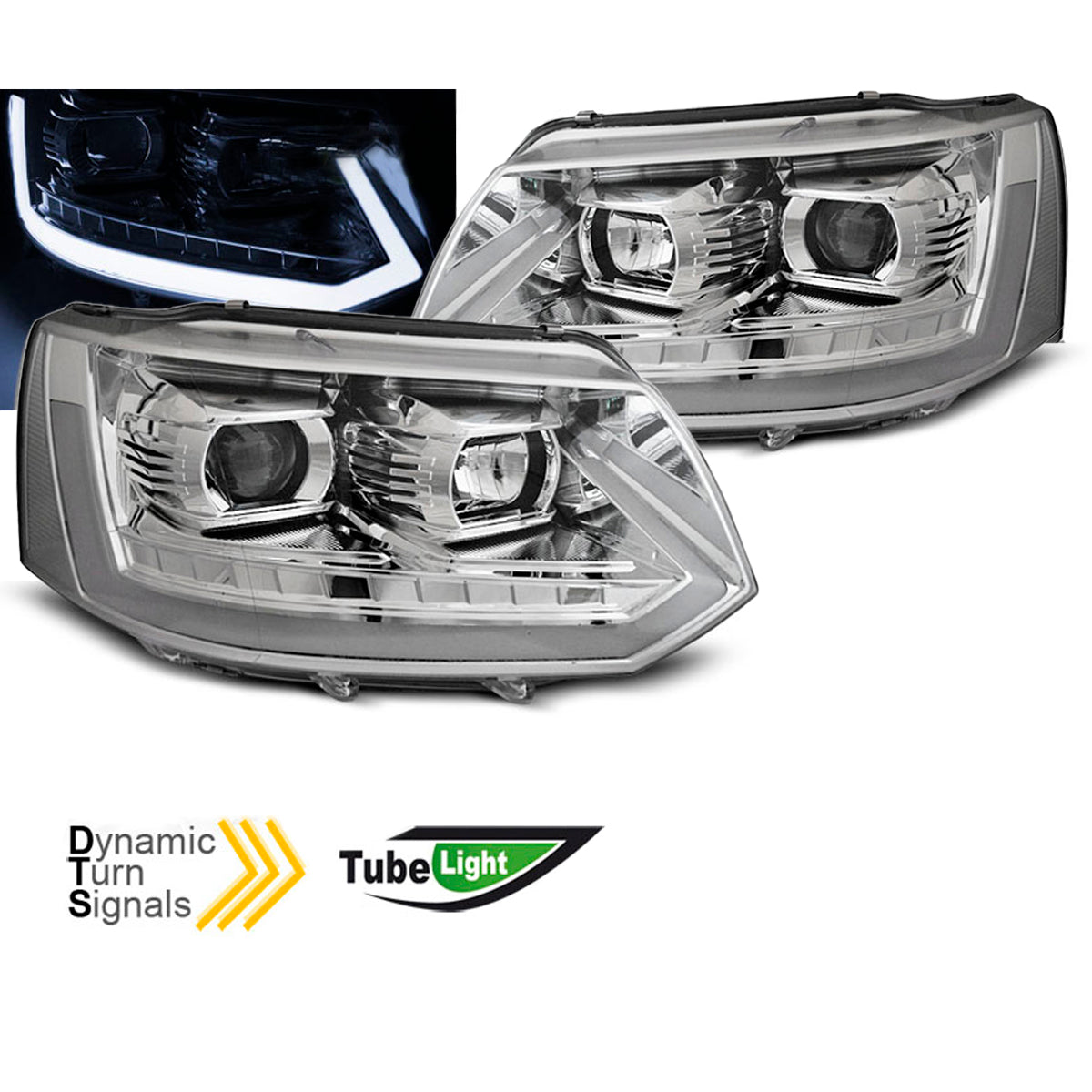 Scheinwerfer Tube Licht Chrom Seq passend für VW T5 2010-2015