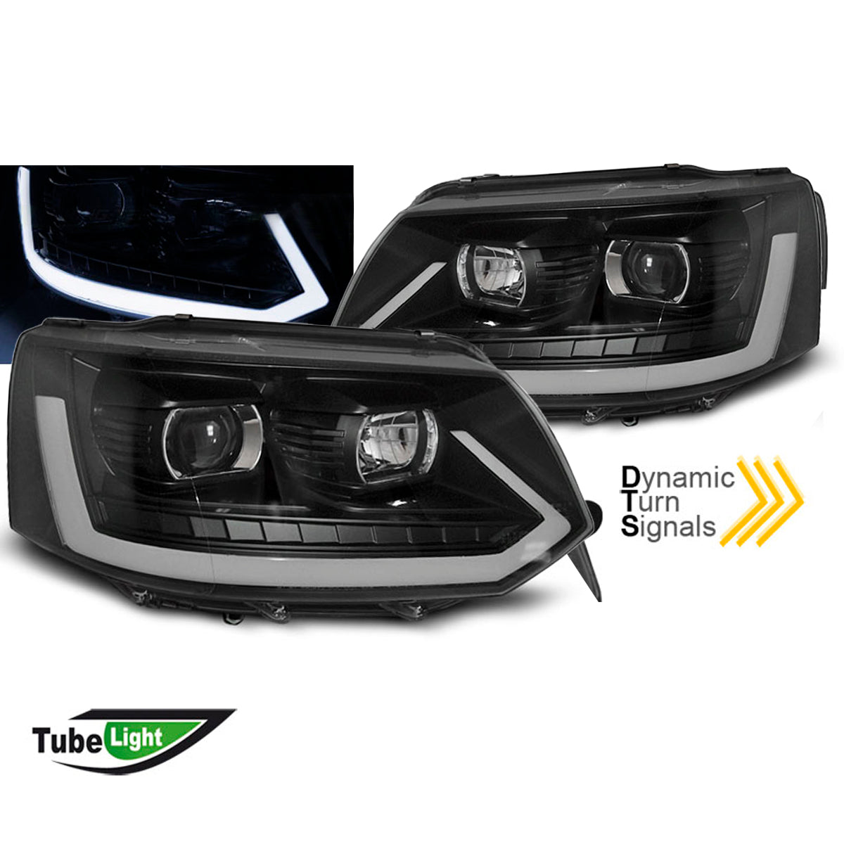 Scheinwerfer Tube Licht Schwarz Seq passend für VW T5 2010-2015