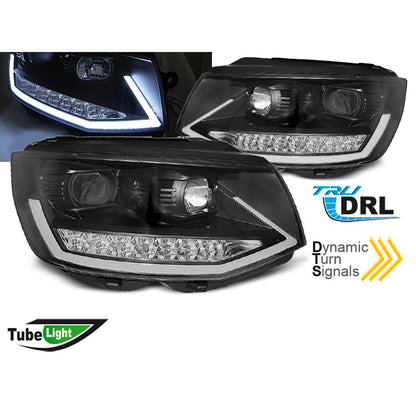 Scheinwerfer Tube Licht DRL Schwarz Chrom Seq passend für VW T6 15-19