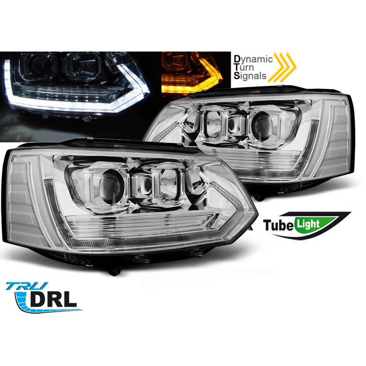 Scheinwerfer Röhrenlicht T6 Optik Chrom passend für VW T5 2010-2015