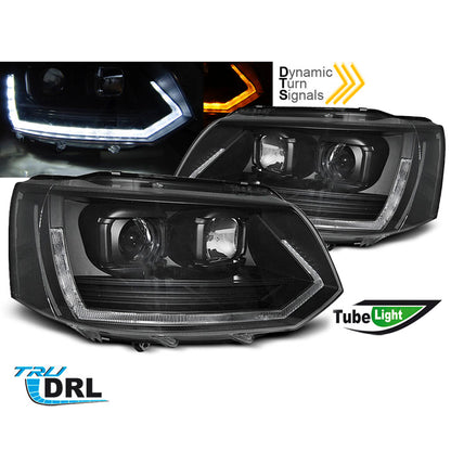 Scheinwerfer Röhrenlicht T6 Optik Schwarz passend für VW T5 2010-2015