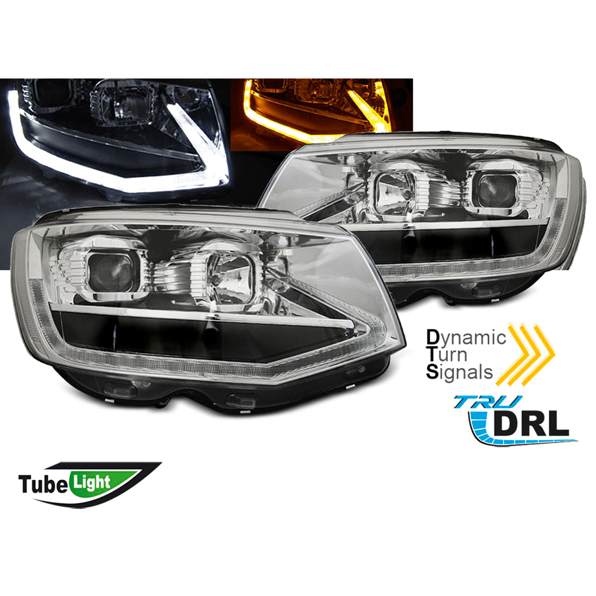 Scheinwerfer Röhrenlicht Chrom DRL SEQ passend für VW T6 15-19
