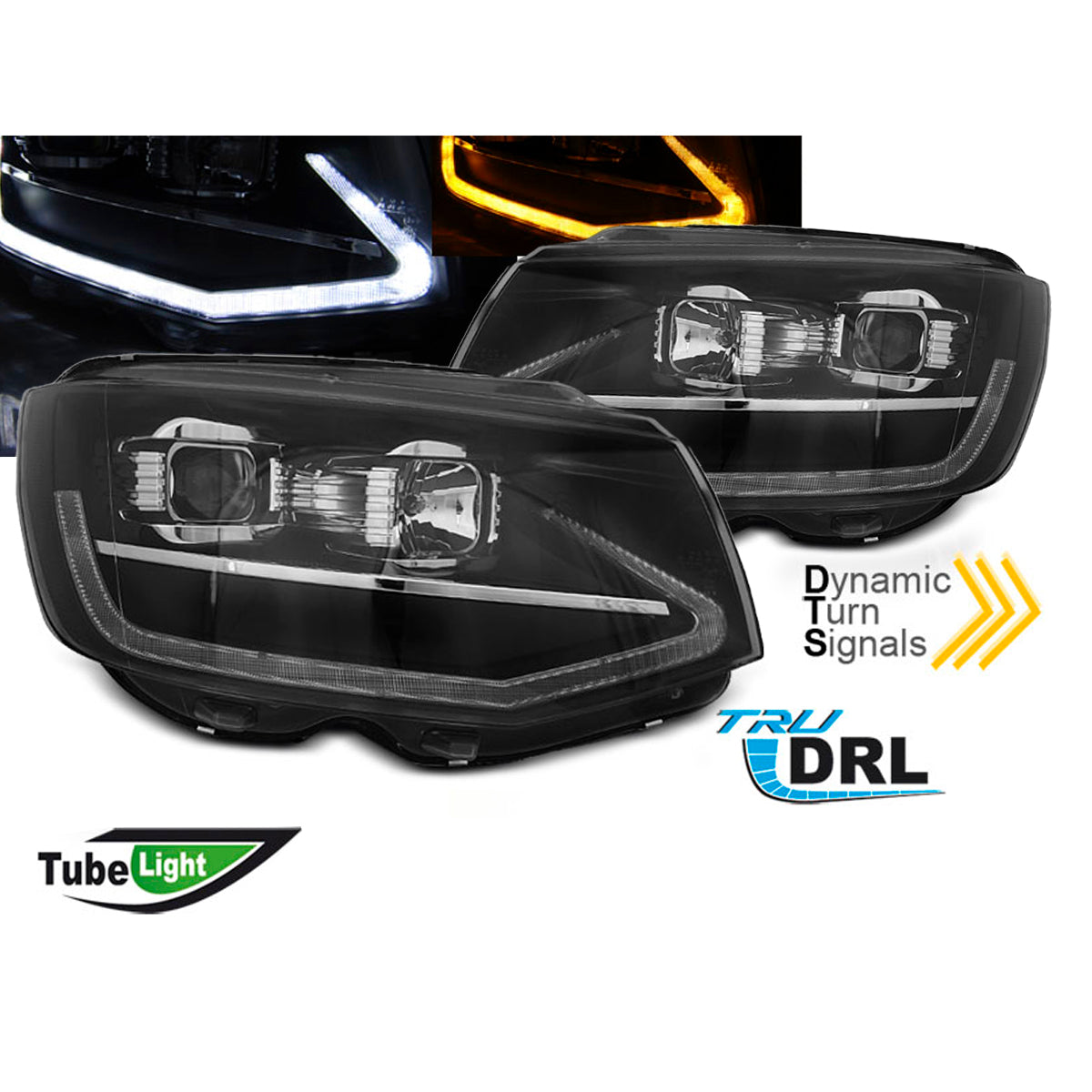 Scheinwerfer Röhrenlicht Schwarz DRL SEQ passend für VW T6 15-19