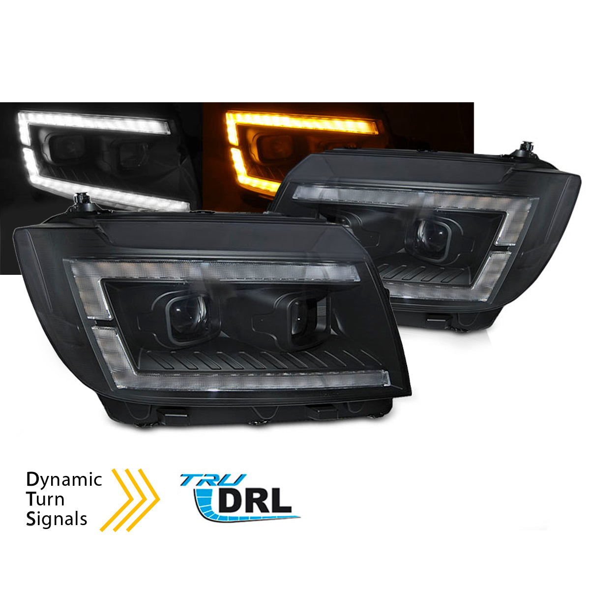 Scheinwerfer Röhrenlicht Schwarz DRL SEQ passend für VW Crafter II 2017-