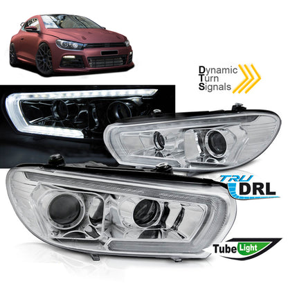 Scheinwerfer Röhren SEQ LED Chrom passend für VW Scirocco 08-04.14