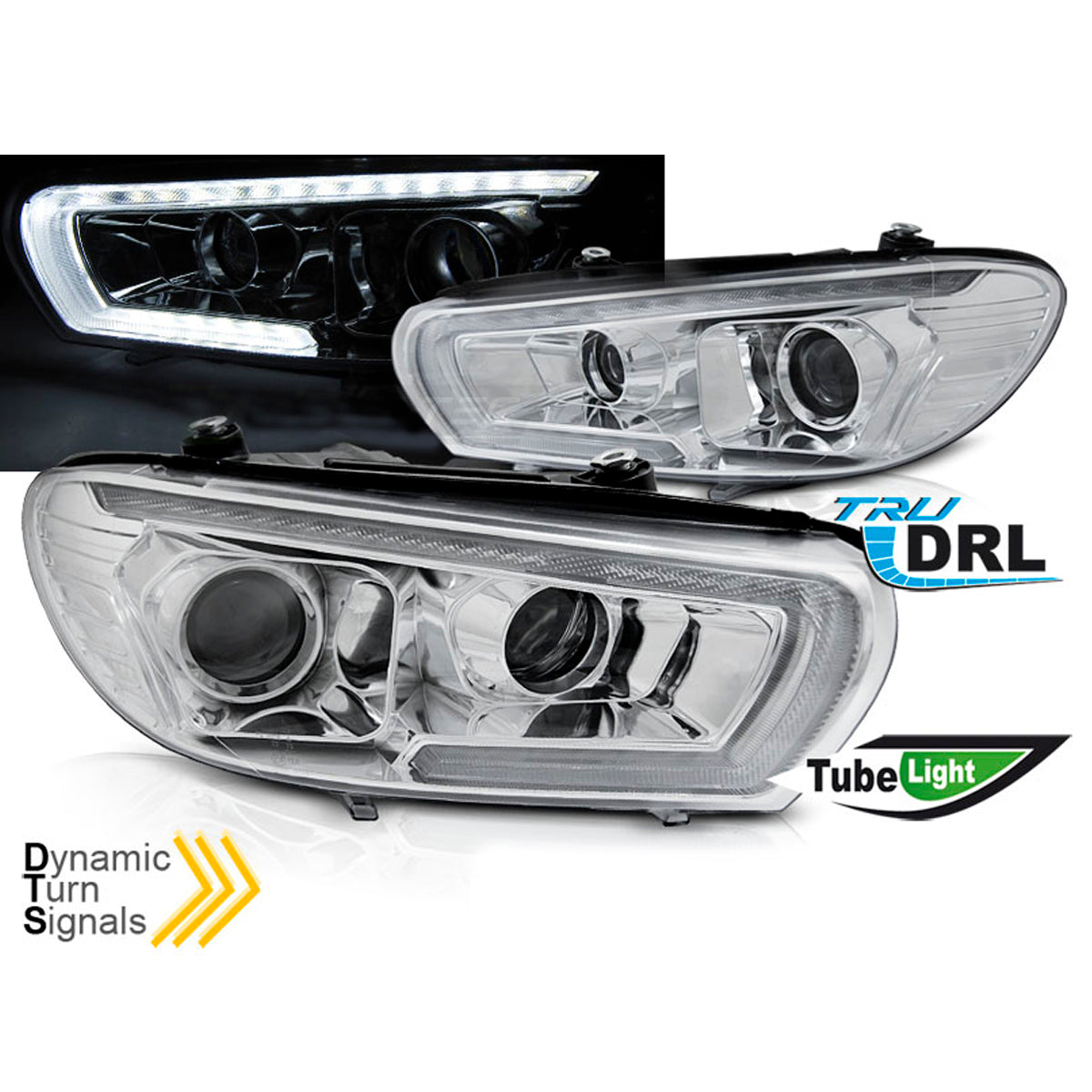 Scheinwerfer Röhren SEQ LED Chrom passend für VW Scirocco 08-04.14