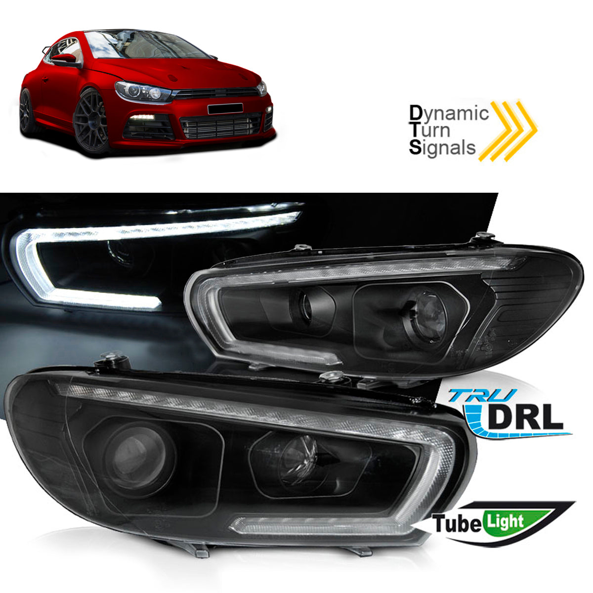 Scheinwerfer Röhren SEQ LED Schwarz passend für VW Scirocco 08-04.14
