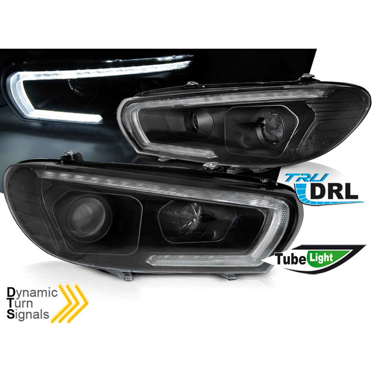 Scheinwerfer Röhren SEQ LED Schwarz passend für VW Scirocco 08-04.14