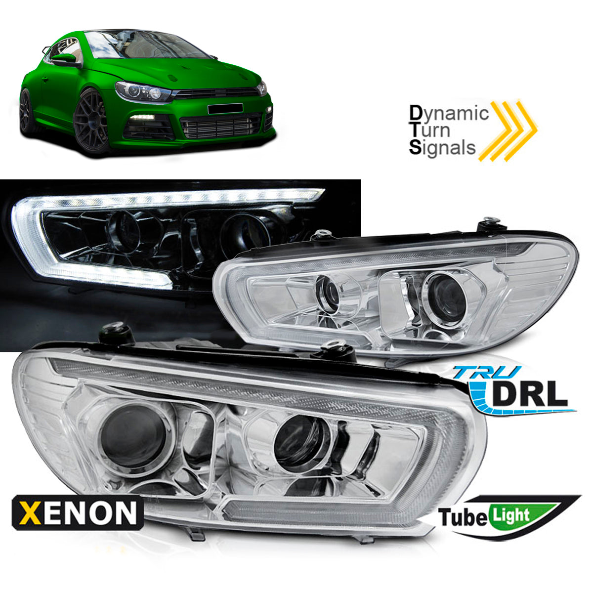 Xenon Scheinwerfer Röhren SEQ LED Chrom passend für VW Scirocco 08-04.14