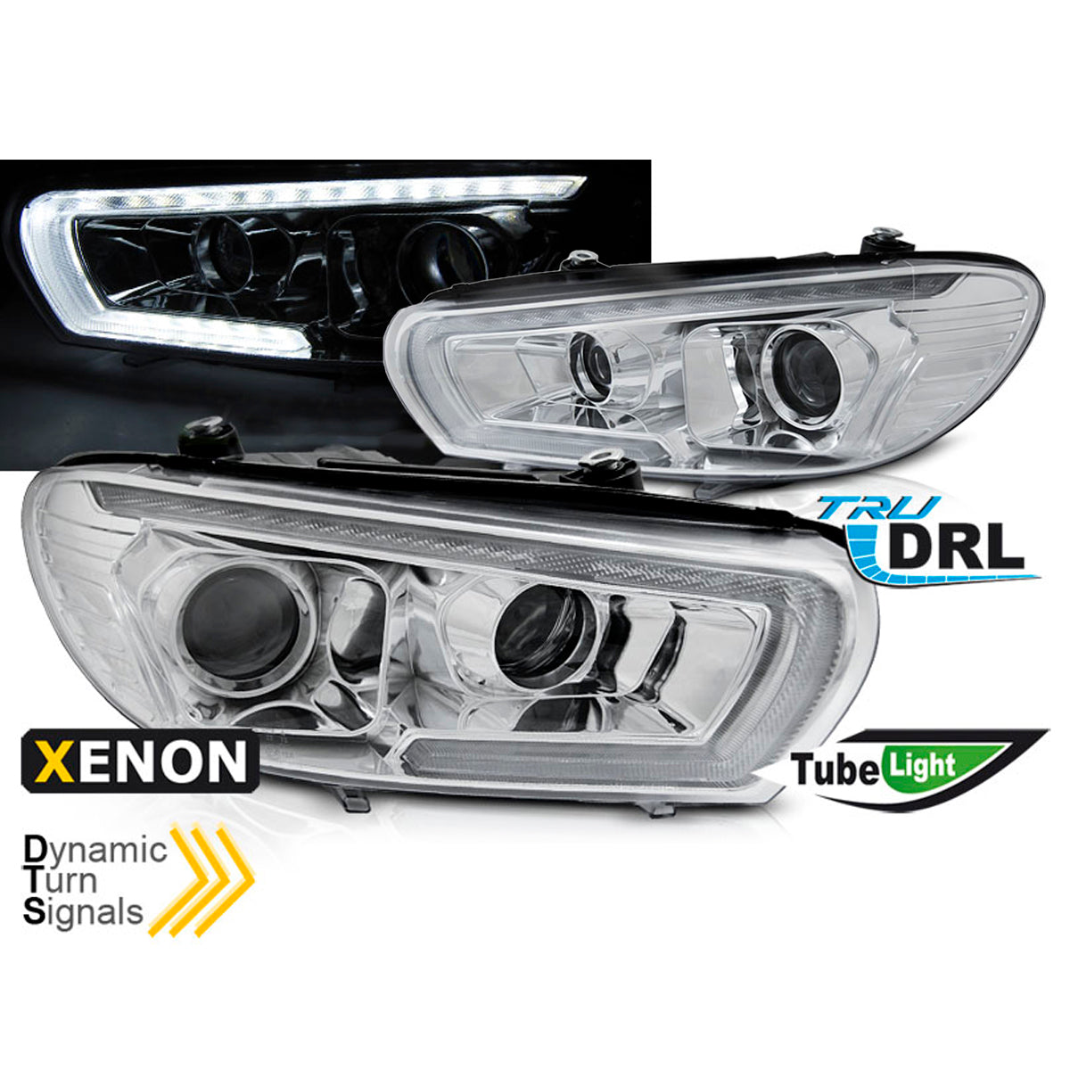 Xenon Scheinwerfer Röhren SEQ LED Chrom passend für VW Scirocco 08-04.14
