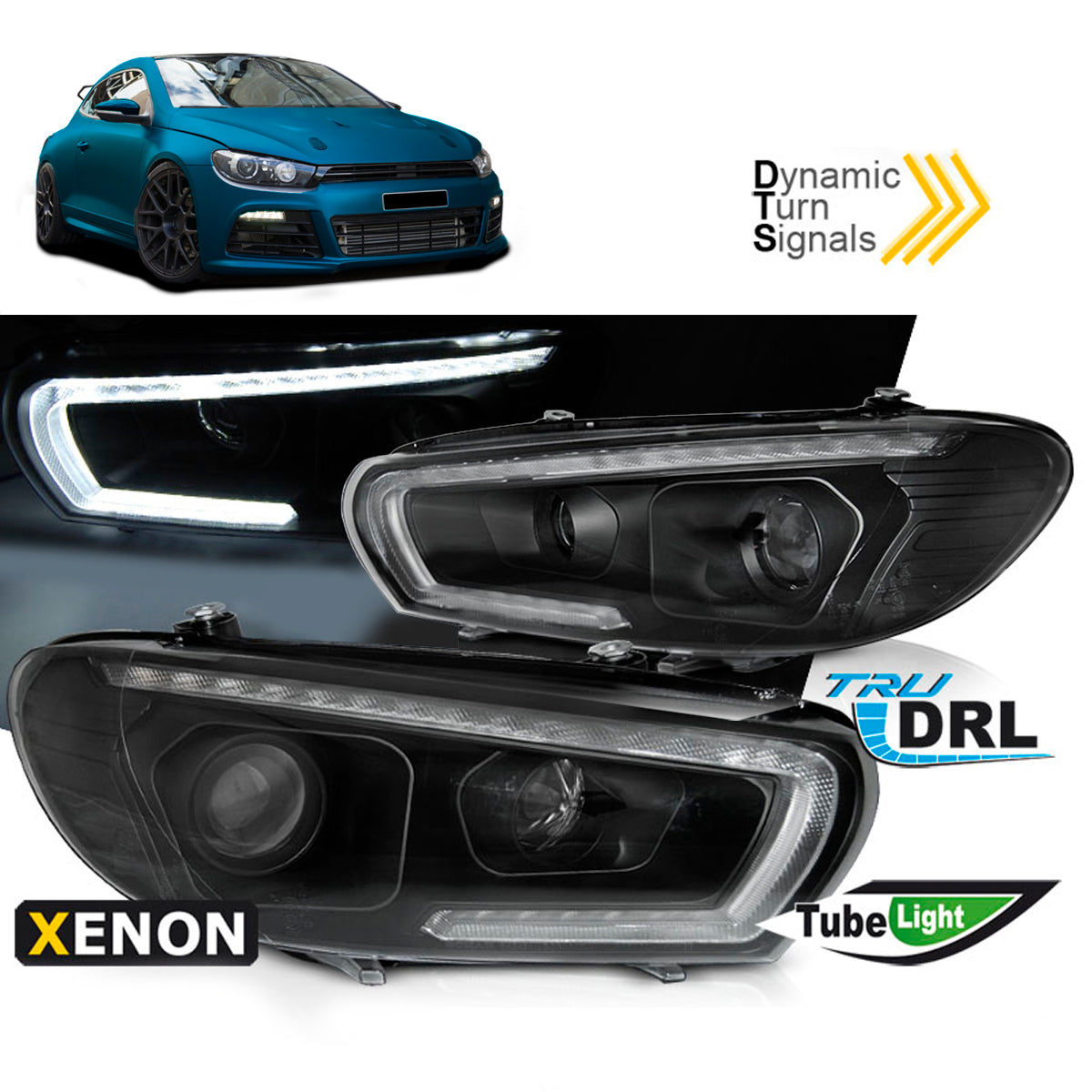 Xenon Scheinwerfer Röhren SEQ LED Schwarz passend für VW Scirocco 08-04.14