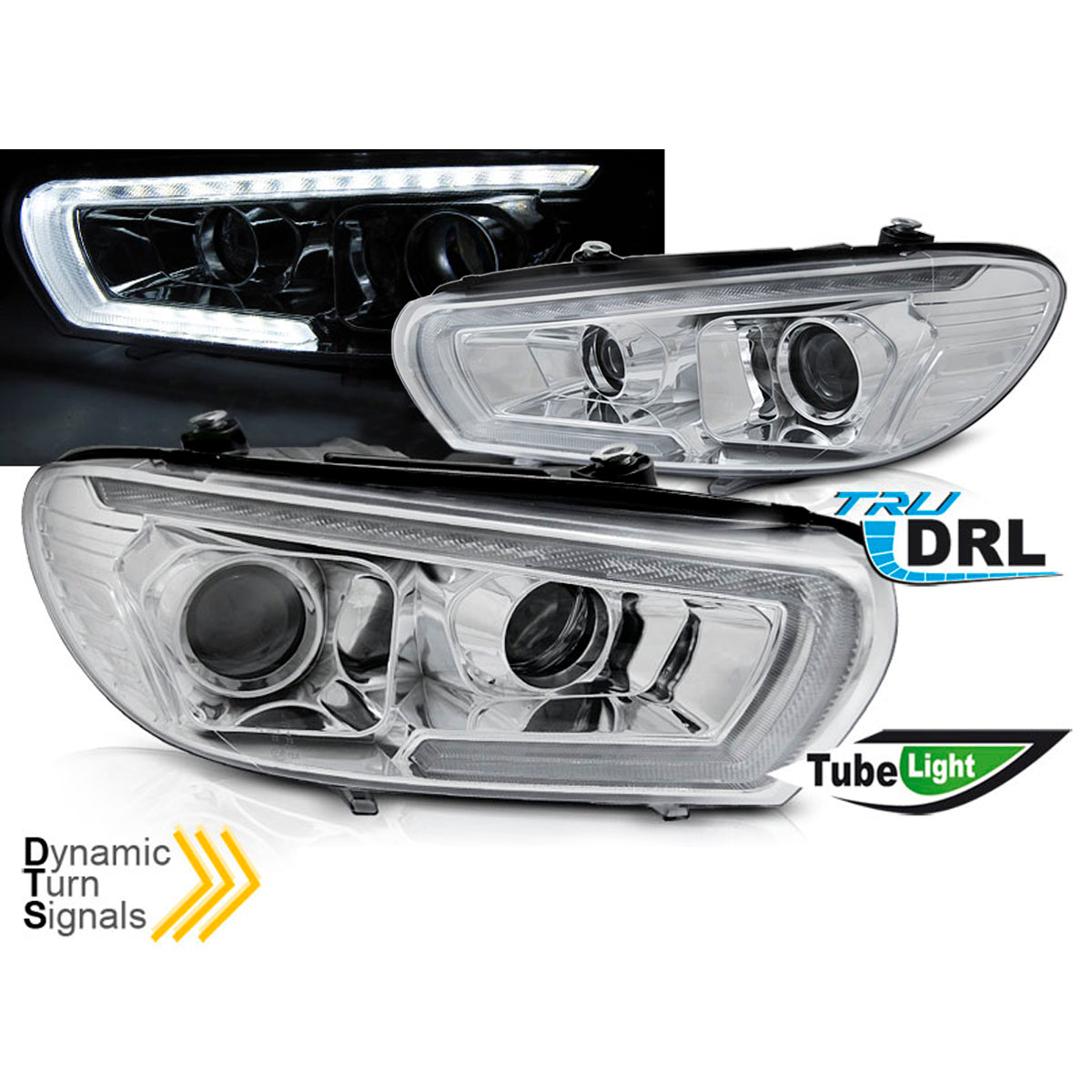 Scheinwerfer Röhren SEQ LED Chrom passend für VW Scirocco 14-17