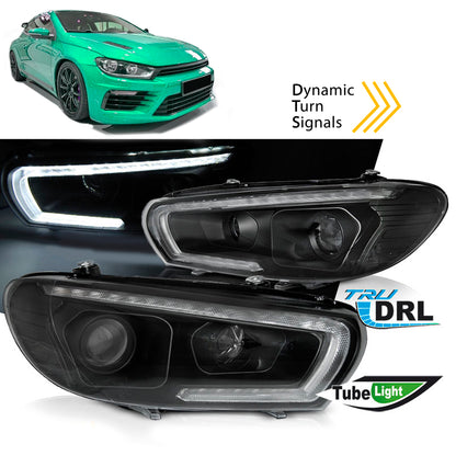 Scheinwerfer Röhren SEQ LED Schwarz passend für VW Scirocco 14-17