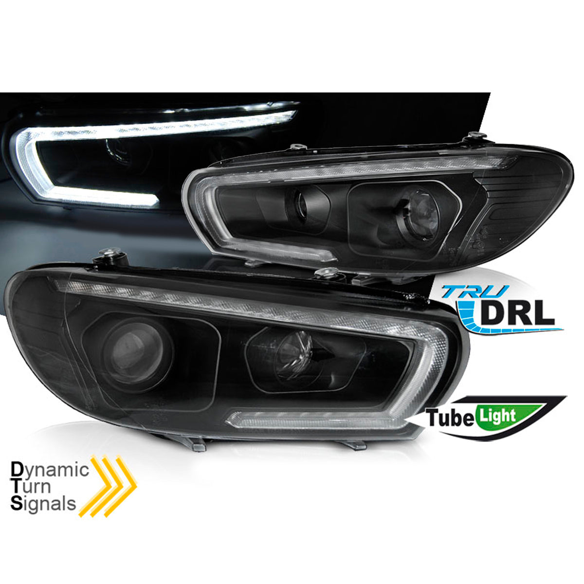 Scheinwerfer Röhren SEQ LED Schwarz passend für VW Scirocco 14-17