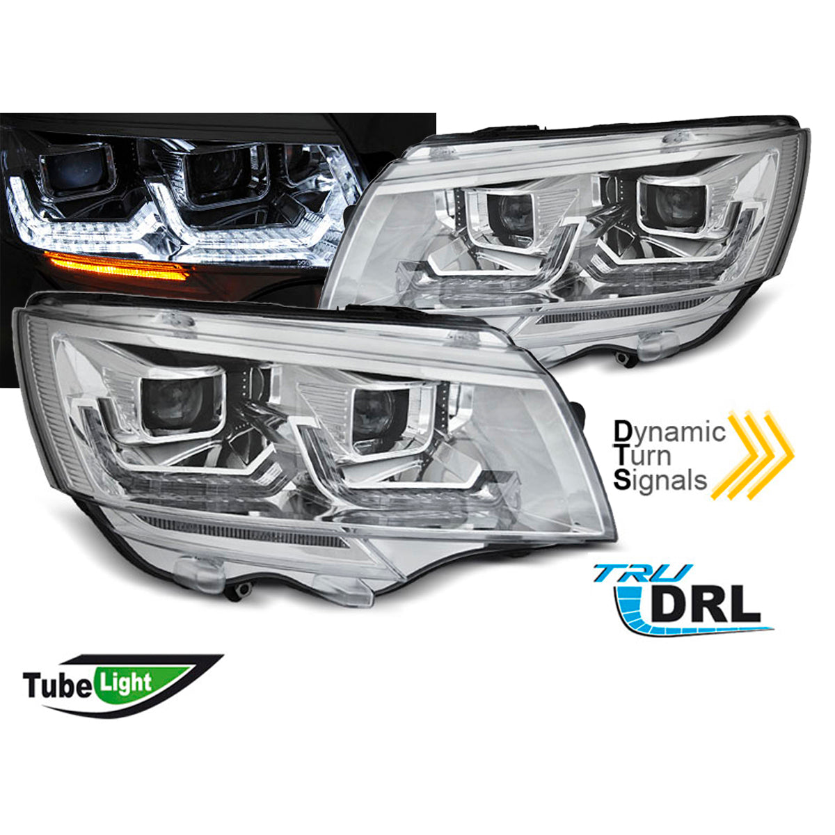 Scheinwerfer Röhrenlicht Chrom DRL SEQ passend für VW T6.1 20-