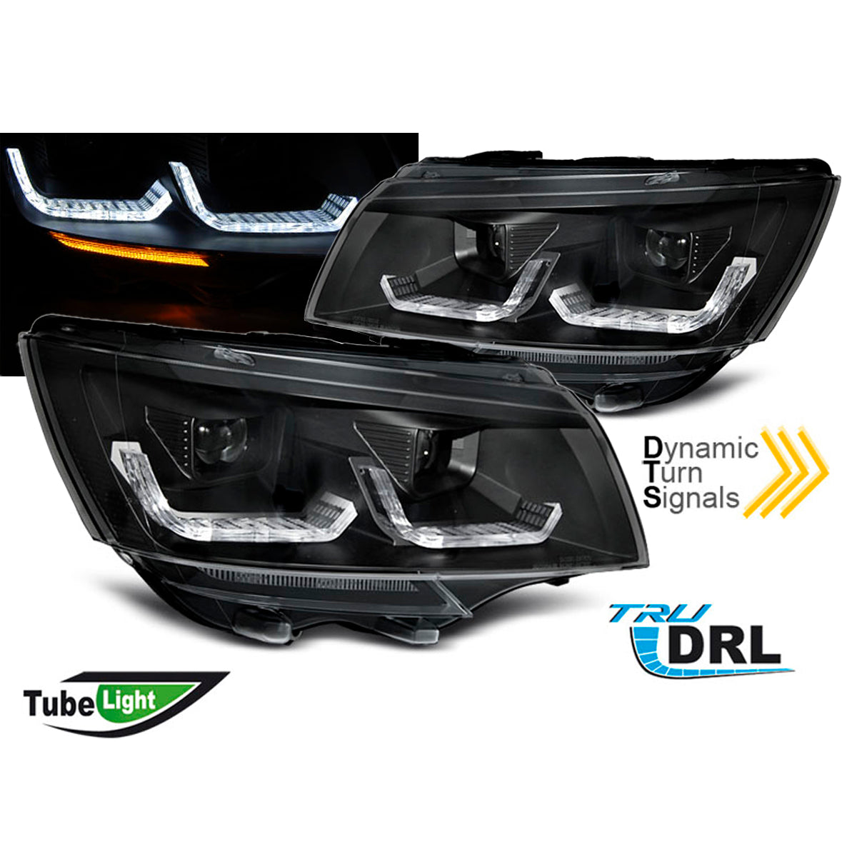 Scheinwerfer Röhrenlicht Schwarz DRL SEQ passend für VW T6.1 20-