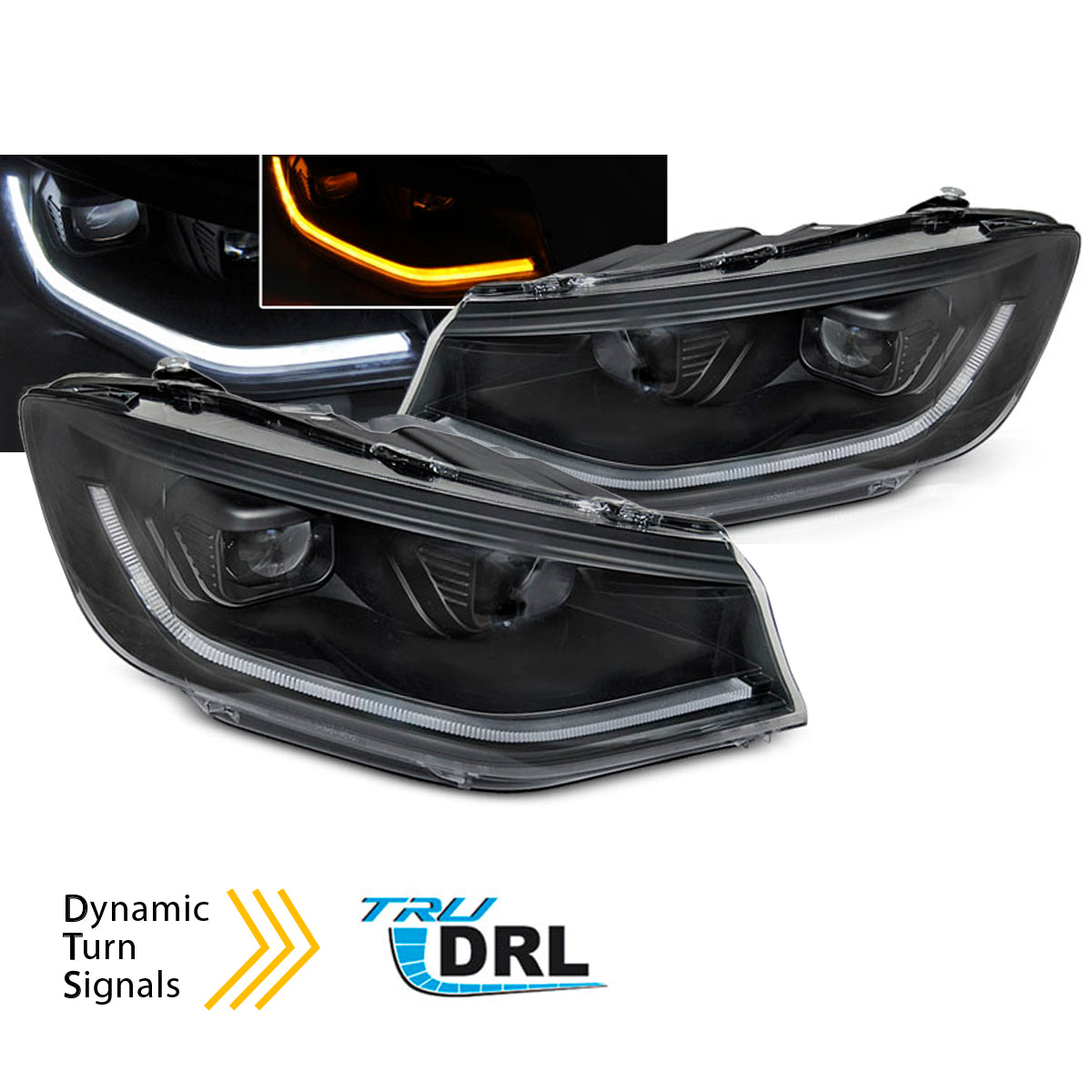 Scheinwerfer Röhrenlicht Schwarz DRL SEQ passend für VW Caddy 20-