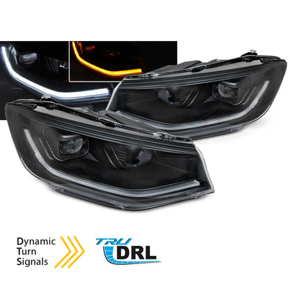 Scheinwerfer Röhrenlicht Schwarz DRL SEQ passend für VW Caddy 20-