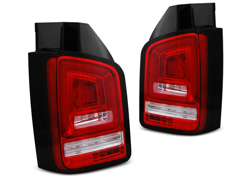 Tuning-Tec Voll LED Lightbar Rückleuchten für VW T5 03-09 rot/klar mit dynamischem Blinker (Heckklappe/Flügeltürer)