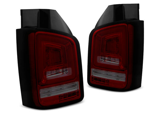 Tuning-Tec Voll LED Lightbar Rückleuchten für VW T5 03-09 rot/rauch mit dynamischem Blinker (Heckklappe/Doppeltürer)