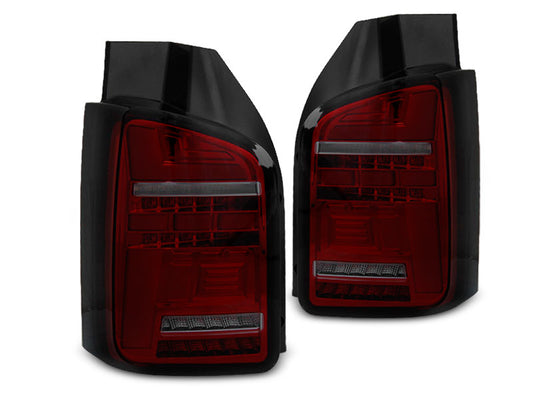 Tuning-Tec Voll LED Lightbar Rückleuchten für VW T5 03-09 rot/rauch mit dynamischem Blinker (Doppeltürer/Heckklappe)