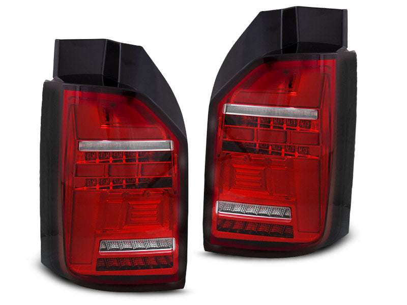 Tuning-Tec Voll LED Lightbar Rückleuchten für VW T6 15-19 rot/klar mit dynamischem Blinker (für Heckklappe)