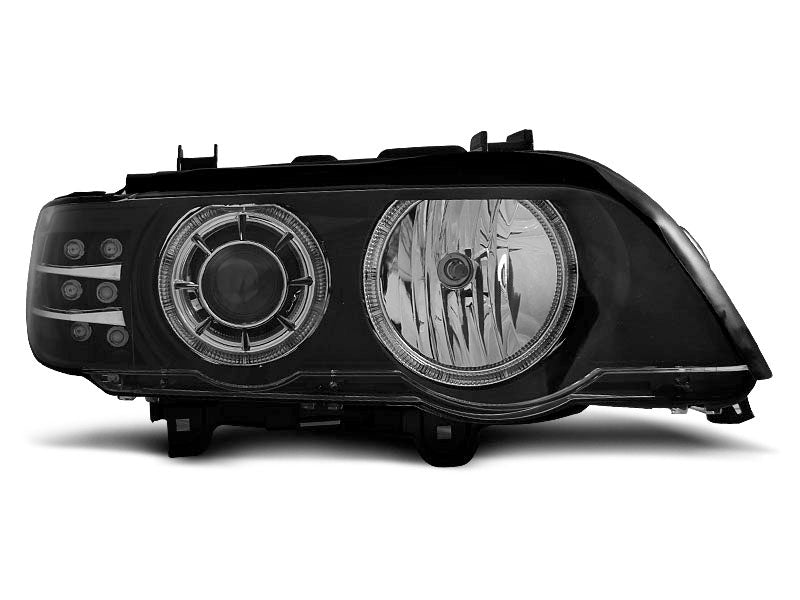 Tuning-Tec Xenon Angel Eyes Scheinwerfer für BMW X5 E53 99-03 schwarz mit LED Blinker