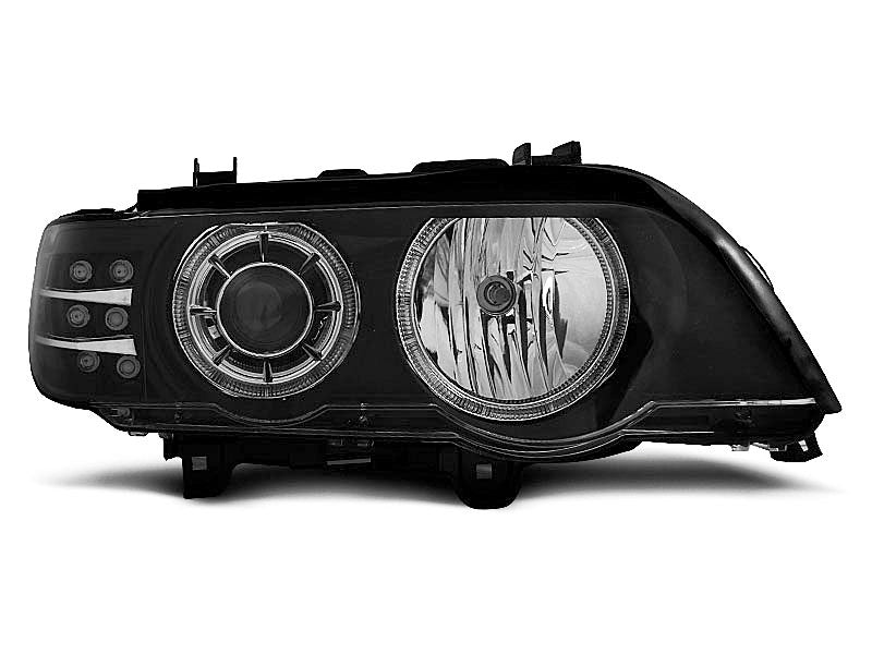 Tuning-Tec Angel Eyes Scheinwerfer für BMW X5 E53 99-03 schwarz mit LED Blinker