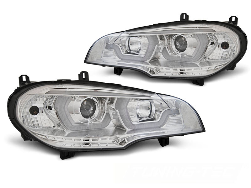 Tuning-Tec LED Tagfahrlicht Angel Eyes Scheinwerfer für BMW X5 E70 07-10/10-13 chrom