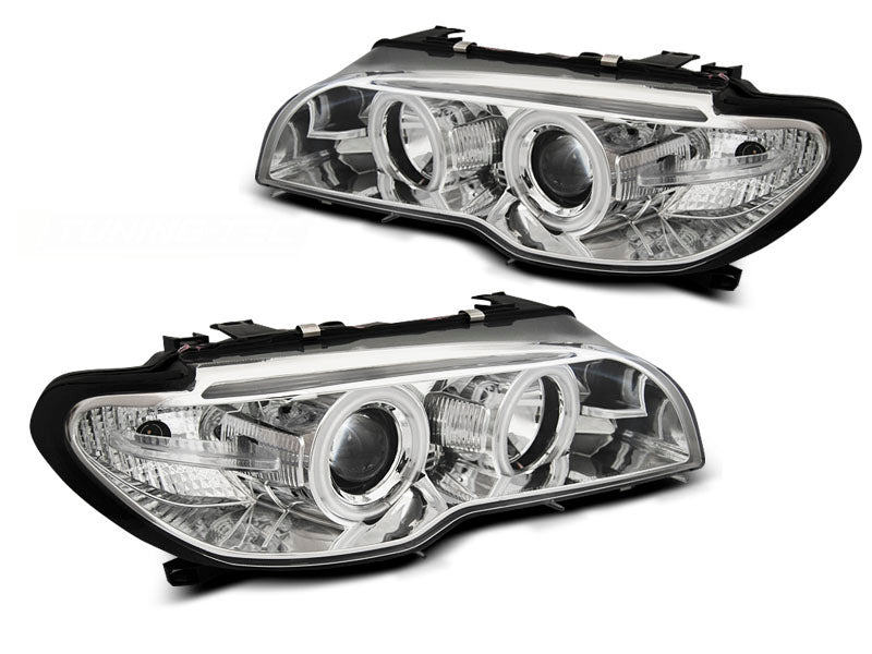 Tuning-Tec CCFL Angel Eyes Scheinwerfer für BMW 3er E46 Coupe / Cabrio 03-06 chrom Set