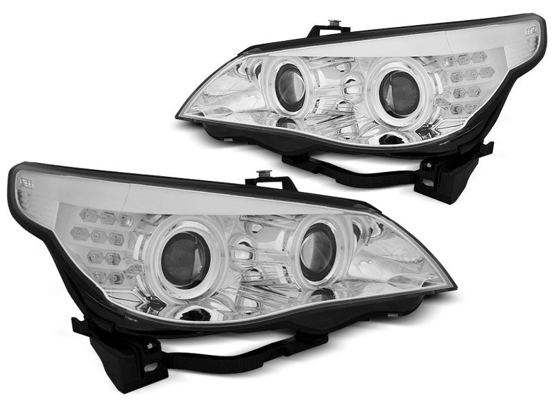 Tuning-Tec CCFL Angel Eyes Scheinwerfer für BMW 5er E60/E61 03-07 chrom mit LED Blinker