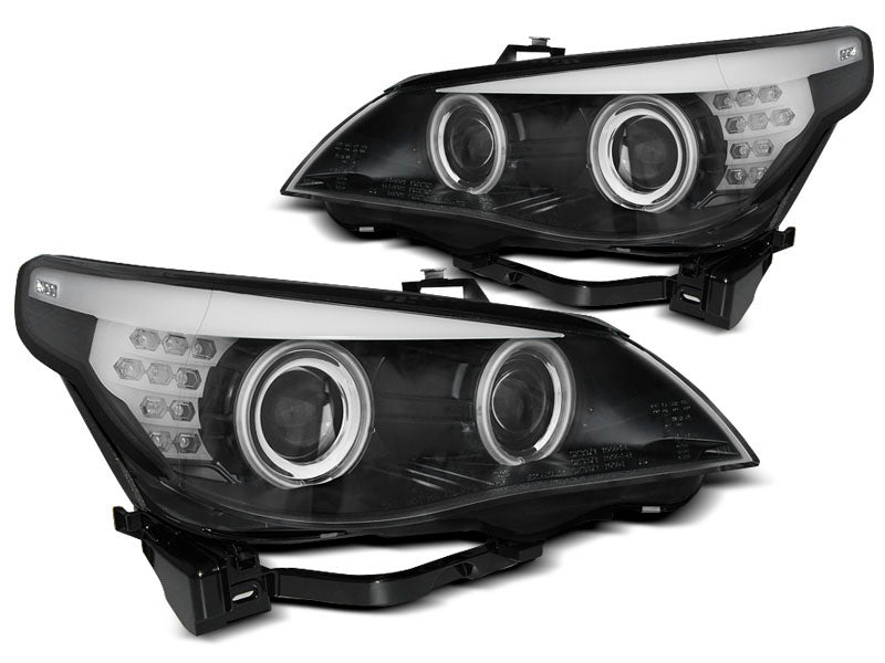 Tuning-Tec LED Angel Eyes Scheinwerfer für BMW 5er E60/E61 03-07 schwarz mit LED Blinker