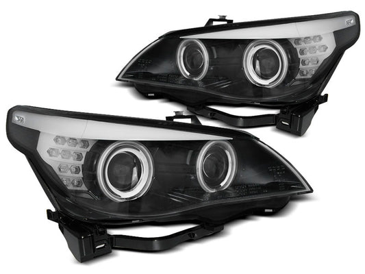 Tuning-Tec LED Angel Eyes Scheinwerfer für BMW 5er E60/E61 03-07 schwarz mit LED Blinker