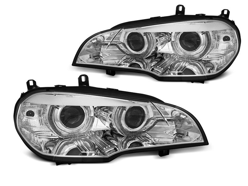 Tuning-Tec Xenon LED Tagfahrlicht Angel Eyes Scheinwerfer für BMW X5 E70 07-10 chrom