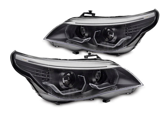 Tuning-Tec 3D LED Angel Eyes Scheinwerfer für BMW 5er E60 / E61 03-07 schwarz mit LED Blinker